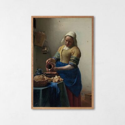 Poster The Milkmaid Art Print Plus Mahogany Wood Frame by Johannes Vermeer